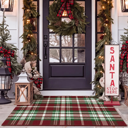 Entry Mat Festive Plaid Non-Slip Easy-Clean