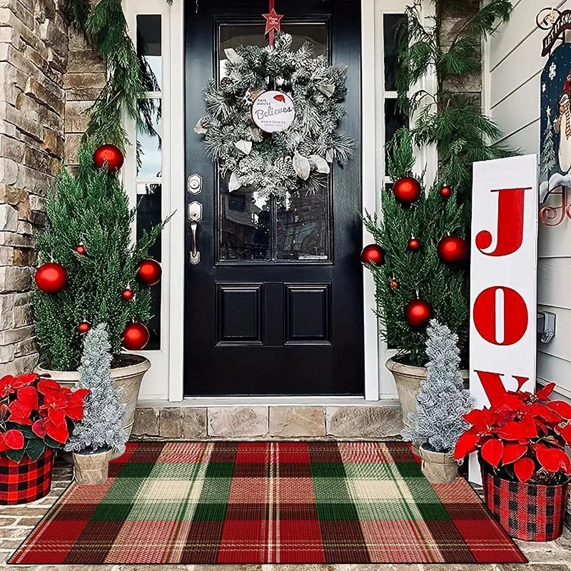 Entry Mat Festive Plaid Non-Slip Easy-Clean