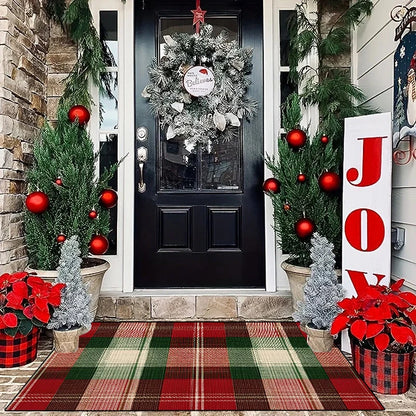 Entry Mat Festive Plaid Non-Slip Easy-Clean