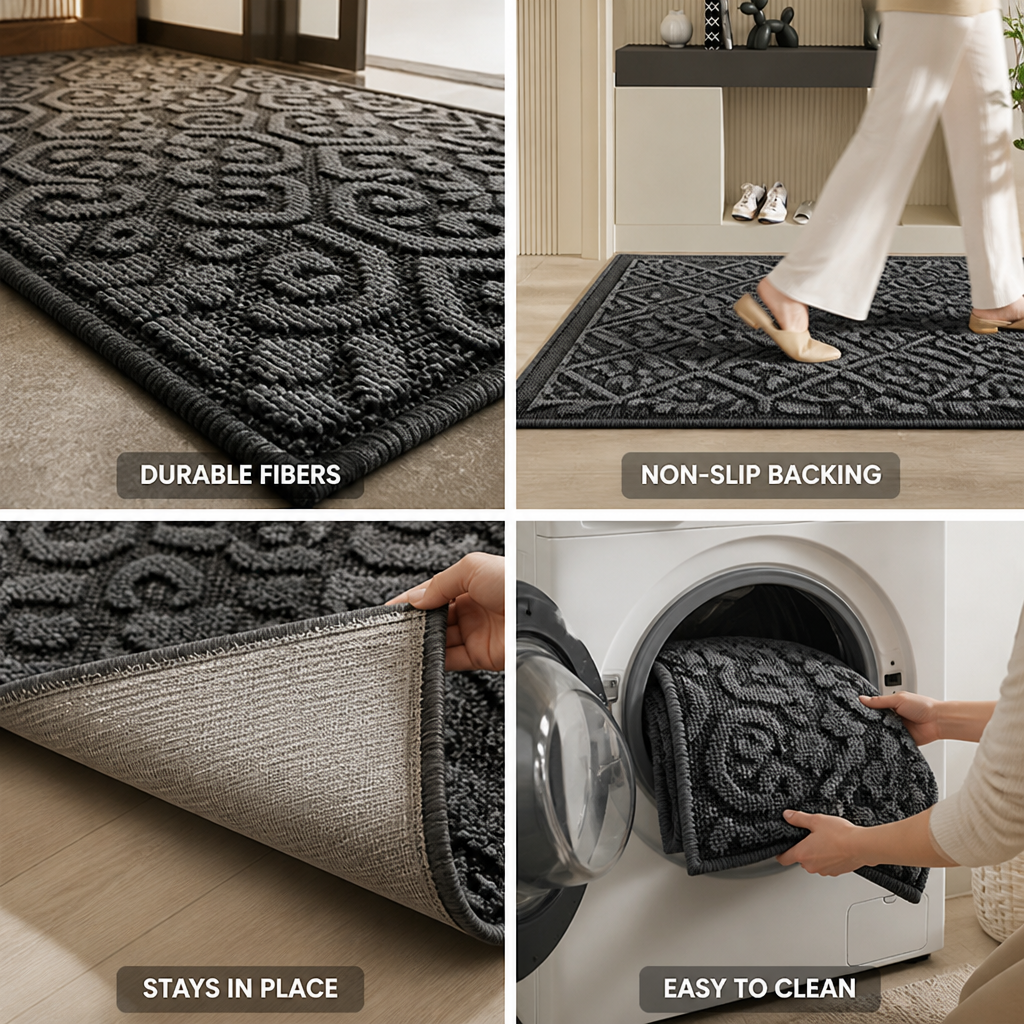 Entryway Mat Geometric Pattern Durable Fibers & Non-Slip Backing