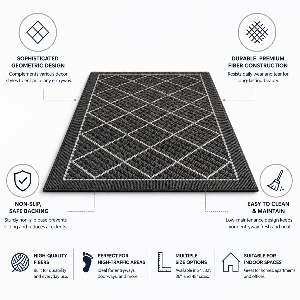Entryway Mat Geometric Pattern Durable Fibers & Non-Slip Backing