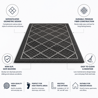 Entryway Mat Geometric Pattern Durable Fibers & Non-Slip Backing