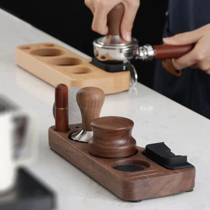 Espresso Tamper Station Walnut Wood Custom Slots Anti-Slip Base