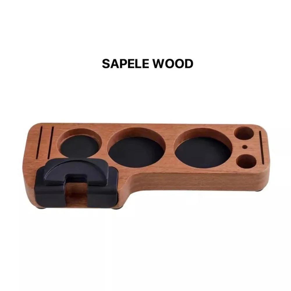 Espresso Tamper Station Walnut Wood Custom Slots Anti-Slip Base