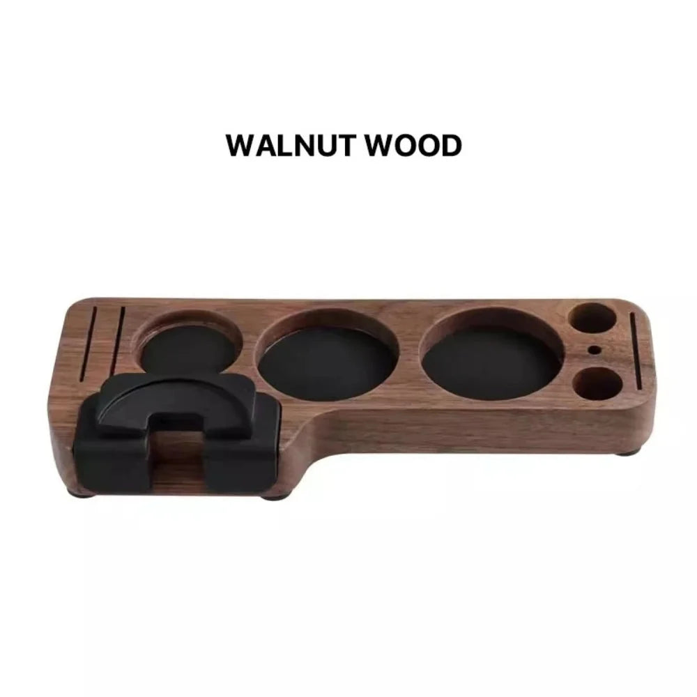 Espresso Tamper Station Walnut Wood Custom Slots Anti-Slip Base