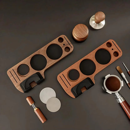 Espresso Tamper Station Walnut Wood Custom Slots Anti-Slip Base