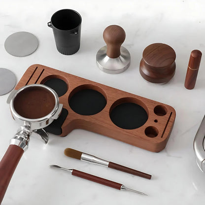 Espresso Tamper Station Walnut Wood Custom Slots Anti-Slip Base