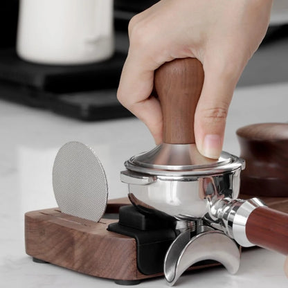 Espresso Tamper Station Walnut Wood Custom Slots Anti-Slip Base