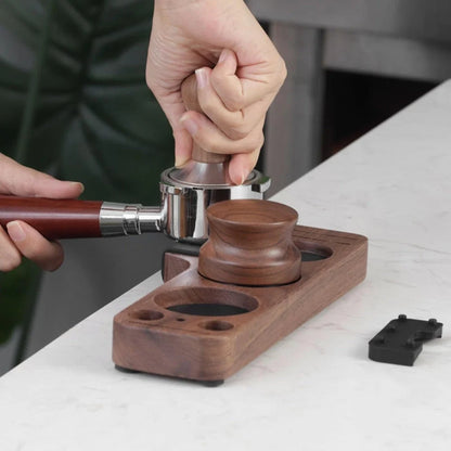 Espresso Tamper Station Walnut Wood Custom Slots Anti-Slip Base
