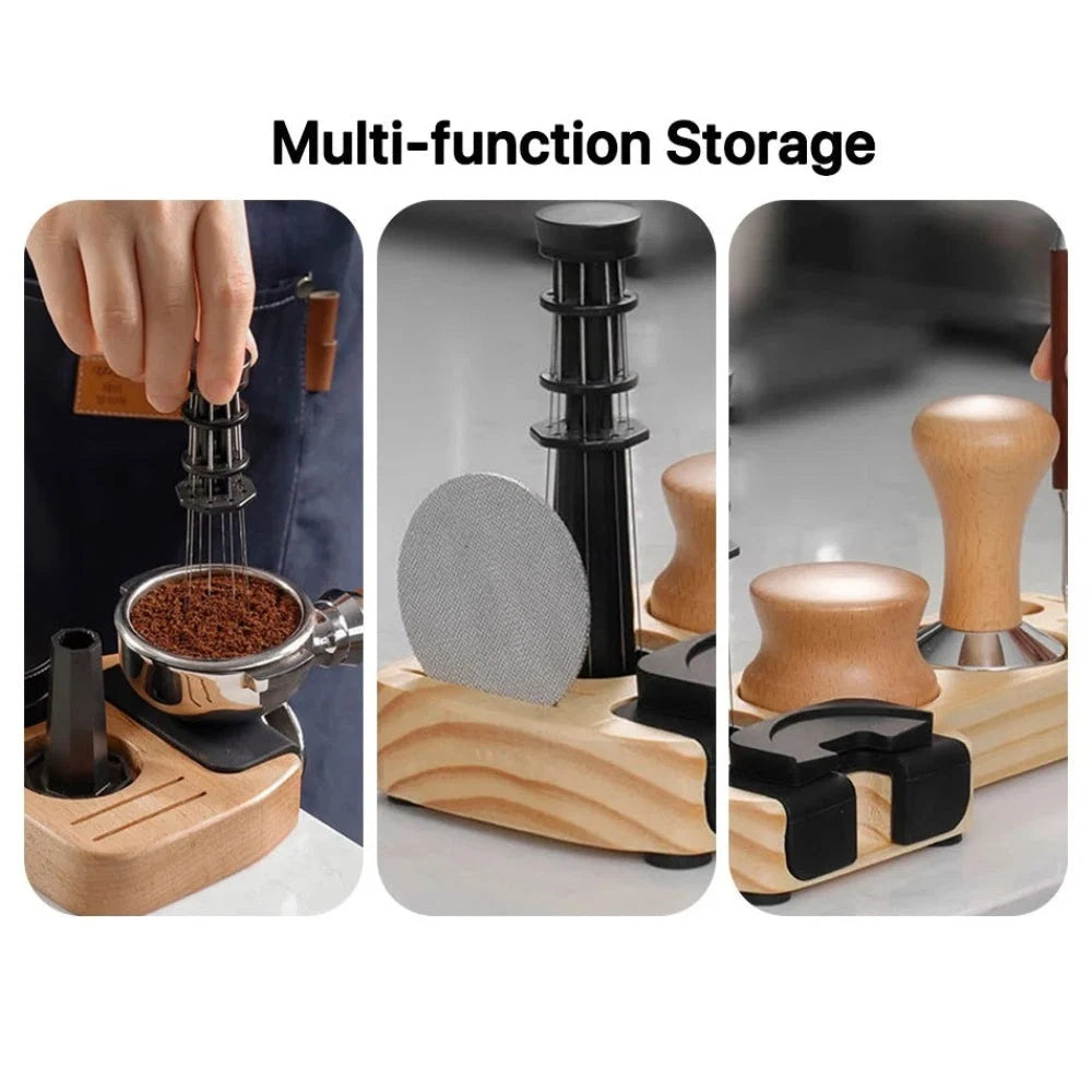 Espresso Tamper Station Walnut Wood Custom Slots Anti-Slip Base