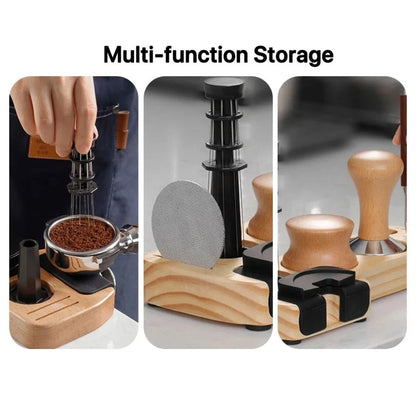 Espresso Tamper Station Walnut Wood Custom Slots Anti-Slip Base