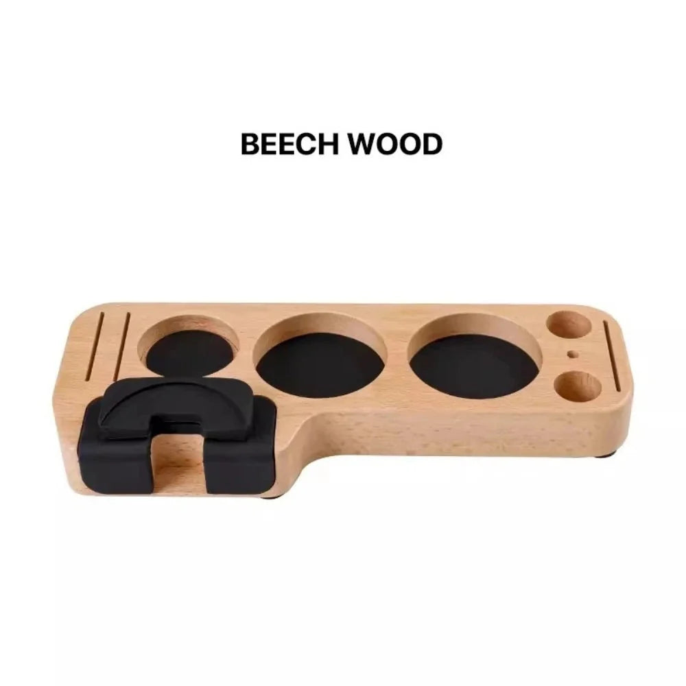Espresso Tamper Station Walnut Wood Custom Slots Anti-Slip Base