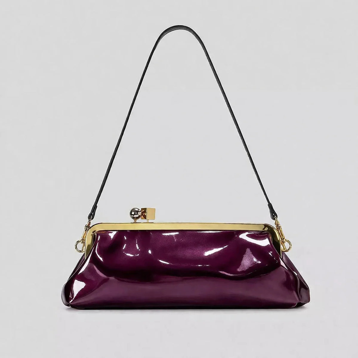 Evening Handbag Patent Leather Detachable Strap Clutch or Crossbody Style