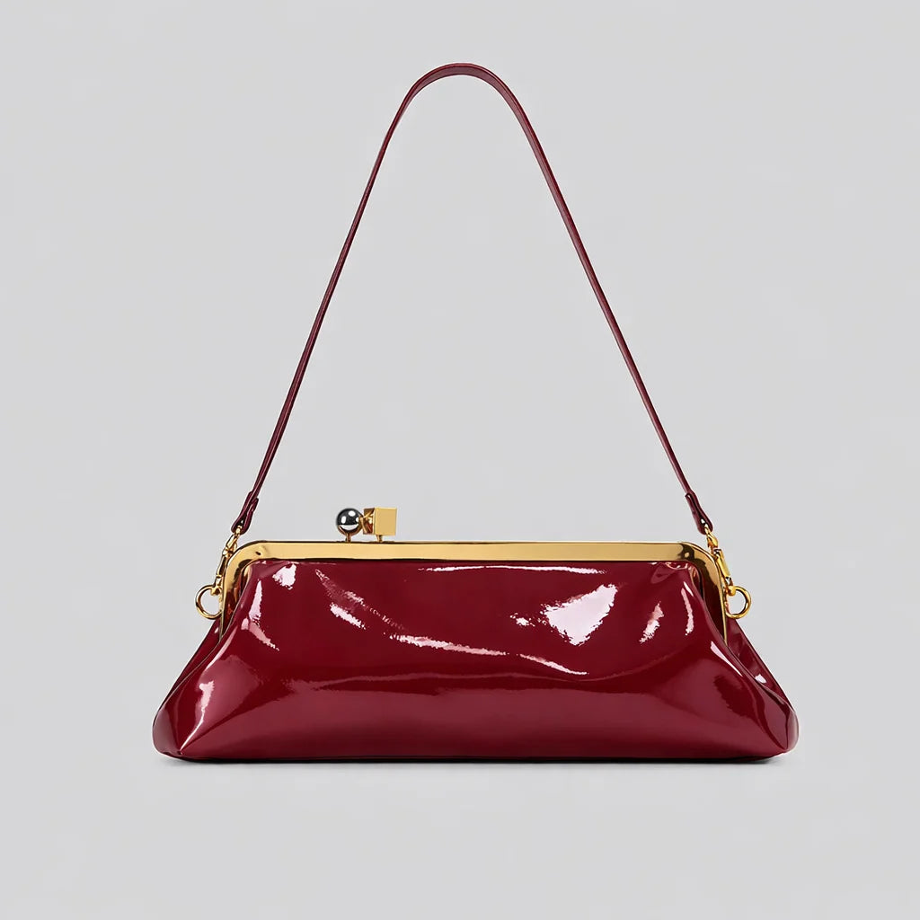 Evening Handbag Patent Leather Detachable Strap Clutch or Crossbody Style