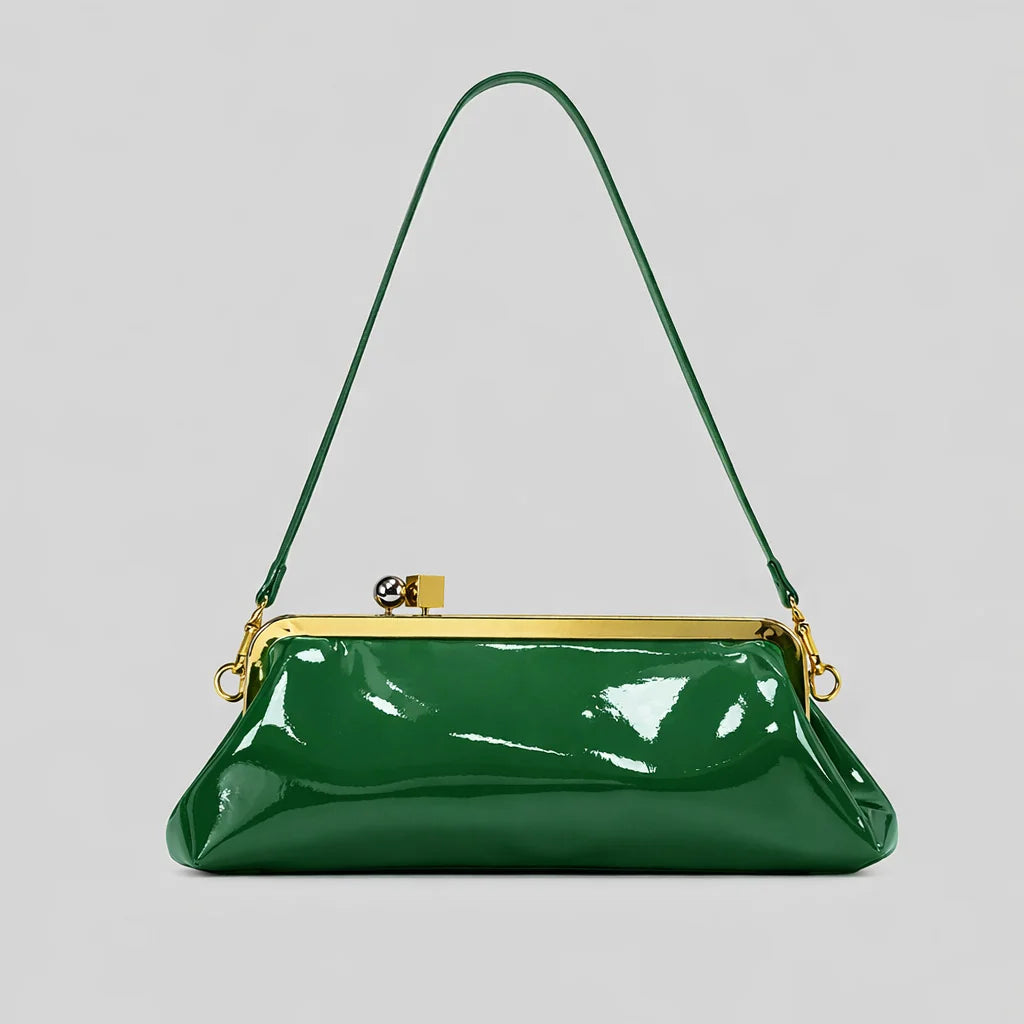 Evening Handbag Patent Leather Detachable Strap Clutch or Crossbody Style