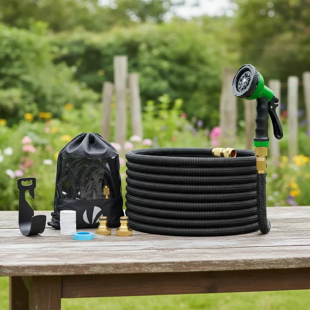 Expandable Garden Hose 49 Ft 10 Spray Modes Brass Connectors