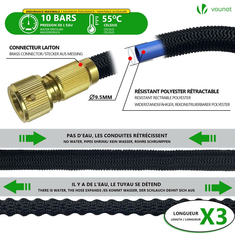Expandable Garden Hose 49 Ft 10 Spray Modes Brass Connectors