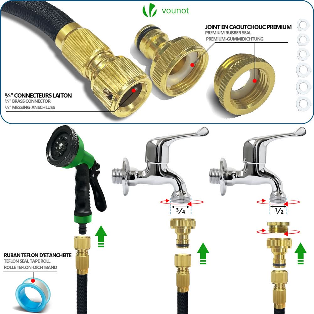 Expandable Garden Hose 49 Ft 10 Spray Modes Brass Connectors