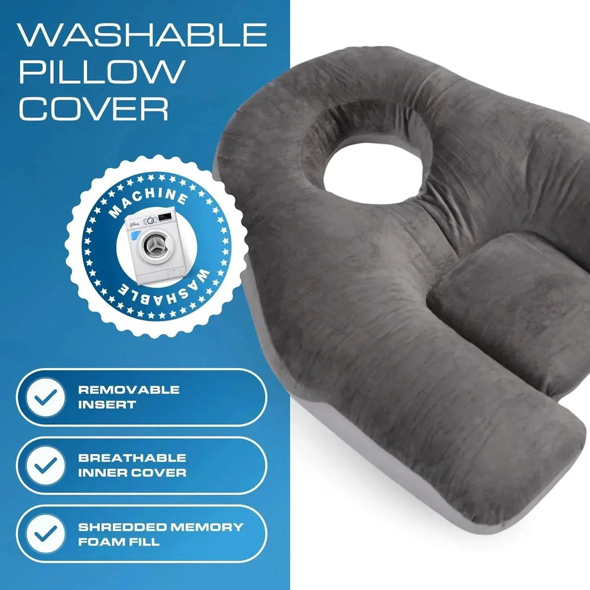 Face-Down Pillow Face Opening Shredded Memory Foam Reversible Cover