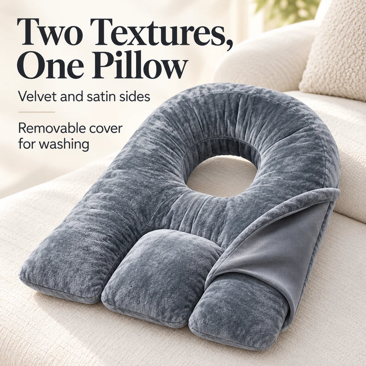 Face-Down Pillow Face Opening Shredded Memory Foam Reversible Cover
