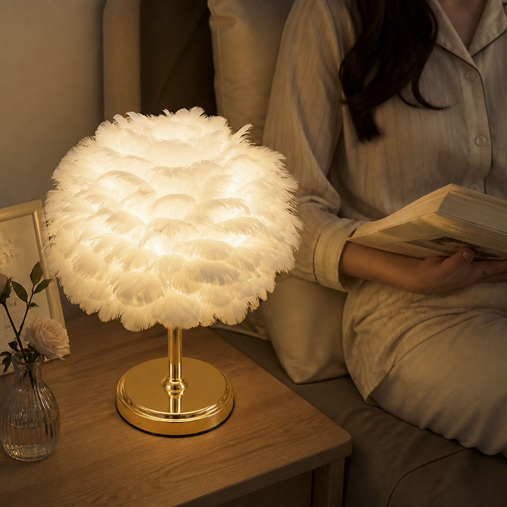 Feather Shade Table Lamp (Warm Ambient Lighting)