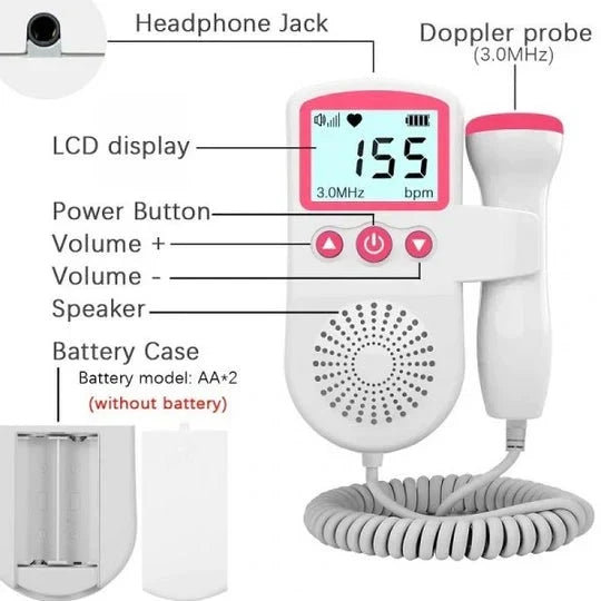 Fetal Heart Monitor Backlit Display Battery Powered With Speaker