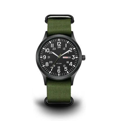 Field Watch Woven Fabric Strap Day-Date Display 24-Hour Dial