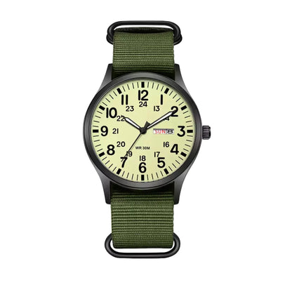 Field Watch Woven Fabric Strap Day-Date Display 24-Hour Dial