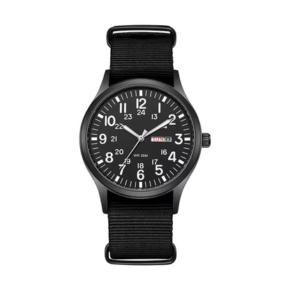 Field Watch Woven Fabric Strap Day-Date Display 24-Hour Dial