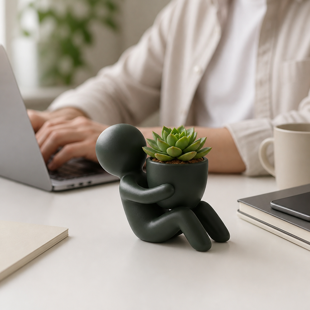 Figurine Planter Matte Dark Green For Succulents
