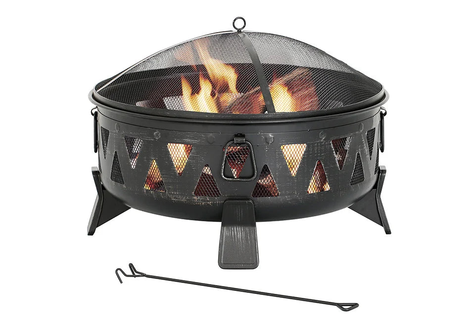 Fire Pit Steel Wood-Burning 30-Inch With Spark Screen & Poker