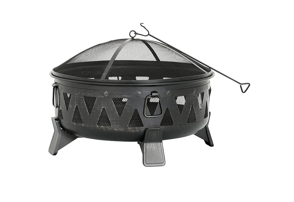 Fire Pit Steel Wood-Burning 30-Inch With Spark Screen & Poker