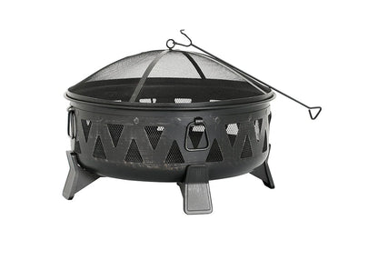 Fire Pit Steel Wood-Burning 30-Inch With Spark Screen & Poker