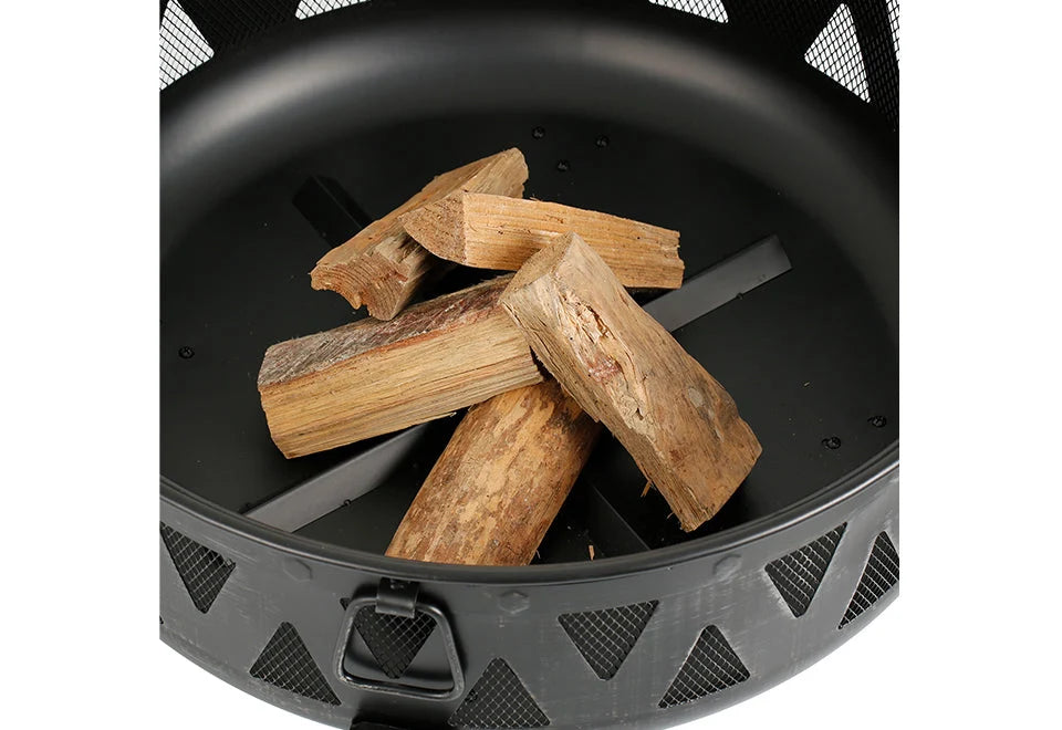 Fire Pit Steel Wood-Burning 30-Inch With Spark Screen & Poker