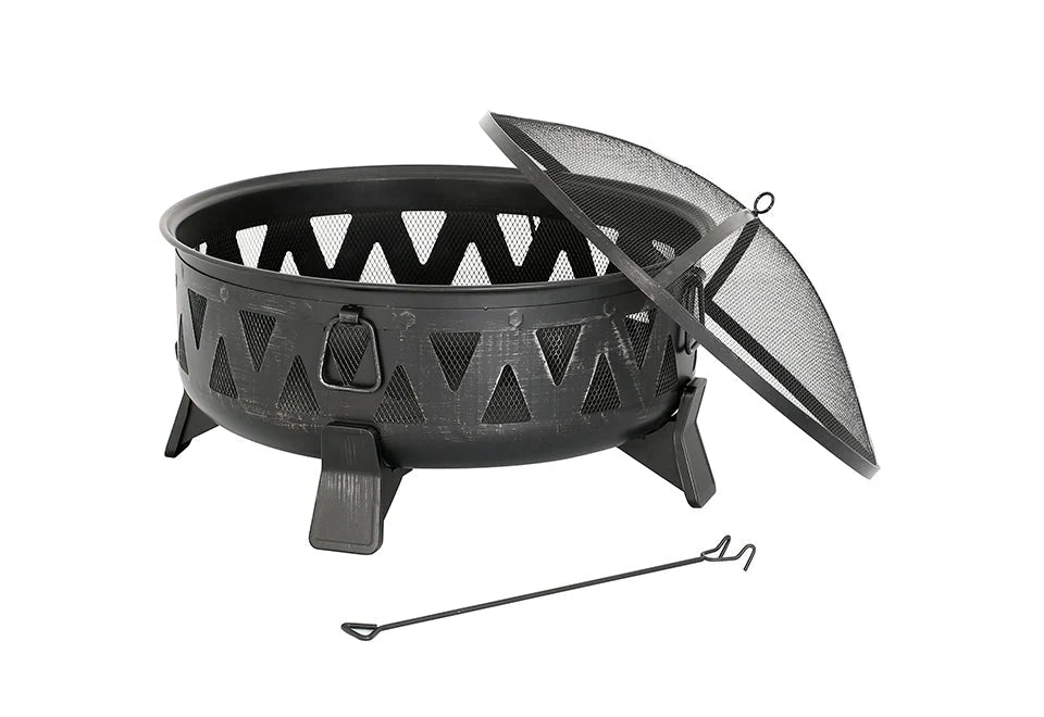 Fire Pit Steel Wood-Burning 30-Inch With Spark Screen & Poker