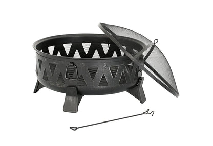 Fire Pit Steel Wood-Burning 30-Inch With Spark Screen & Poker
