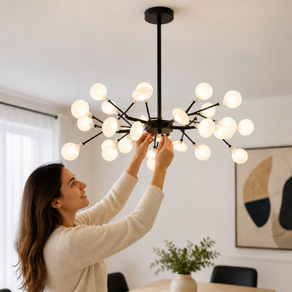 Firefly-Inspired Black Metal & Acrylic Ceiling Chandelier (G4 Bulbs Included)