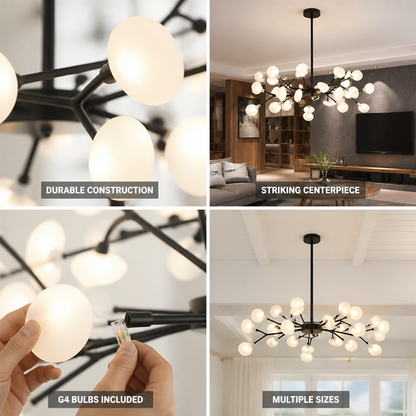 Firefly-Inspired Black Metal & Acrylic Ceiling Chandelier (G4 Bulbs Included)