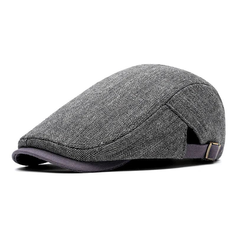 Flat Cap Herringbone Cotton Blend Adjustable Strap