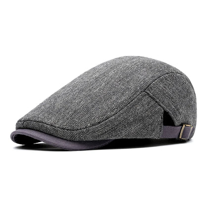 Flat Cap Herringbone Cotton Blend Adjustable Strap