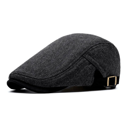 Flat Cap Herringbone Cotton Blend Adjustable Strap