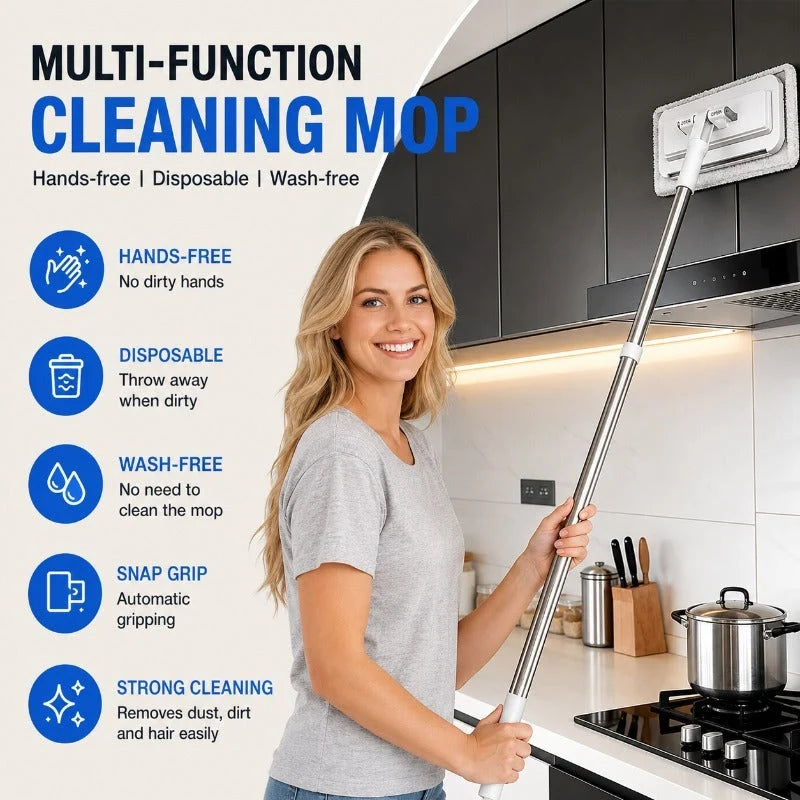Flat Mop One-Touch Cloth Clamp 360° Swivel Head