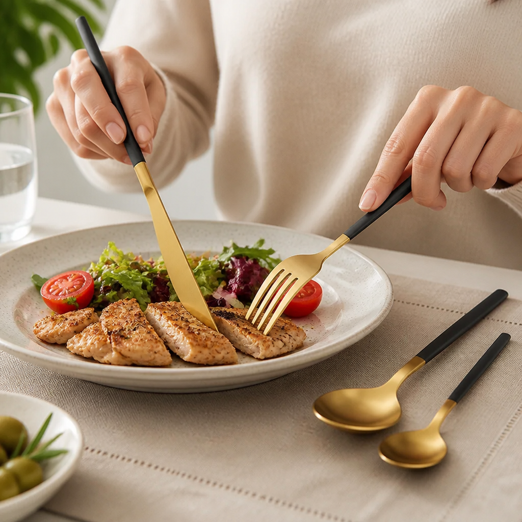 Flatware Set 4-Piece Stainless Steel & Matte Black Handles