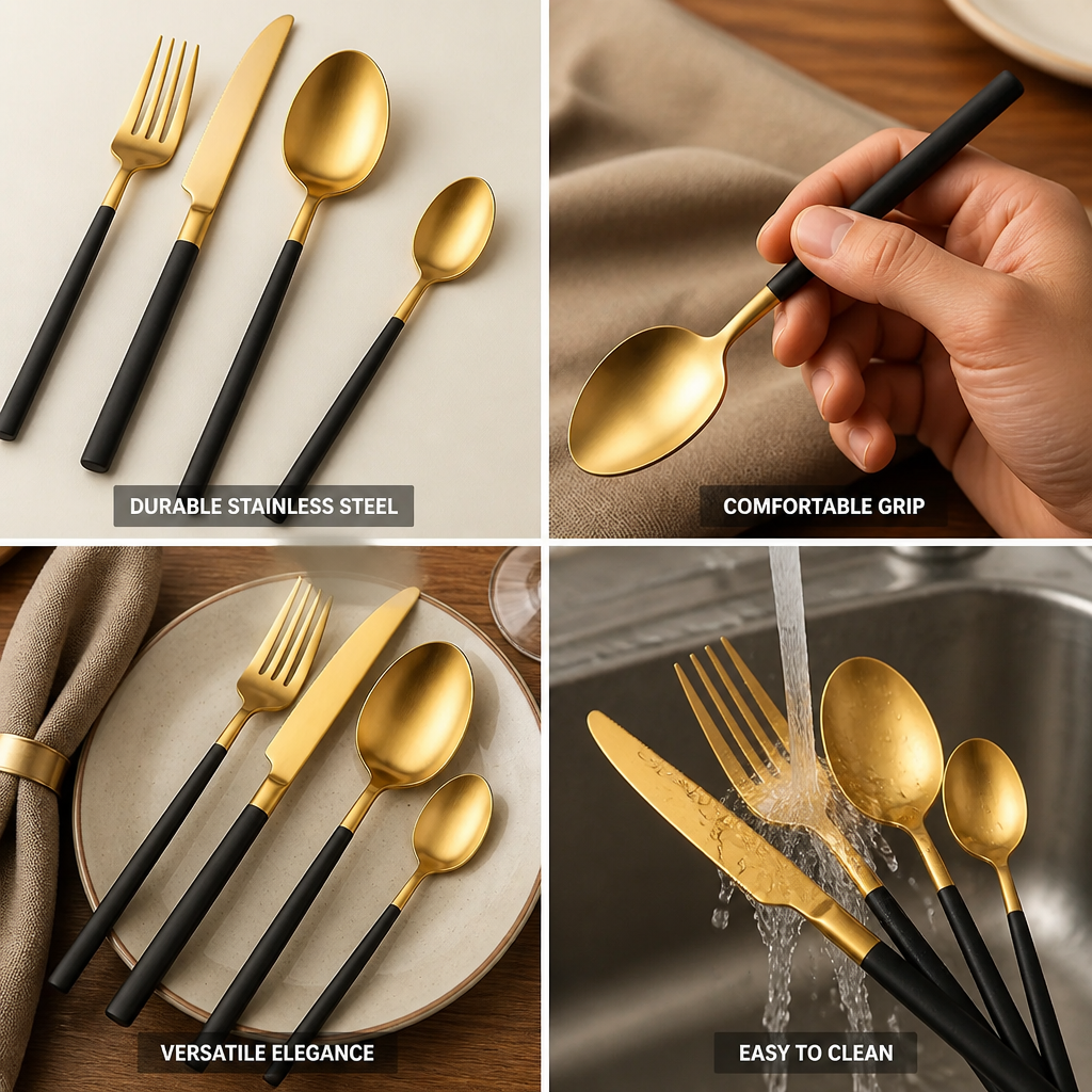Flatware Set 4-Piece Stainless Steel & Matte Black Handles