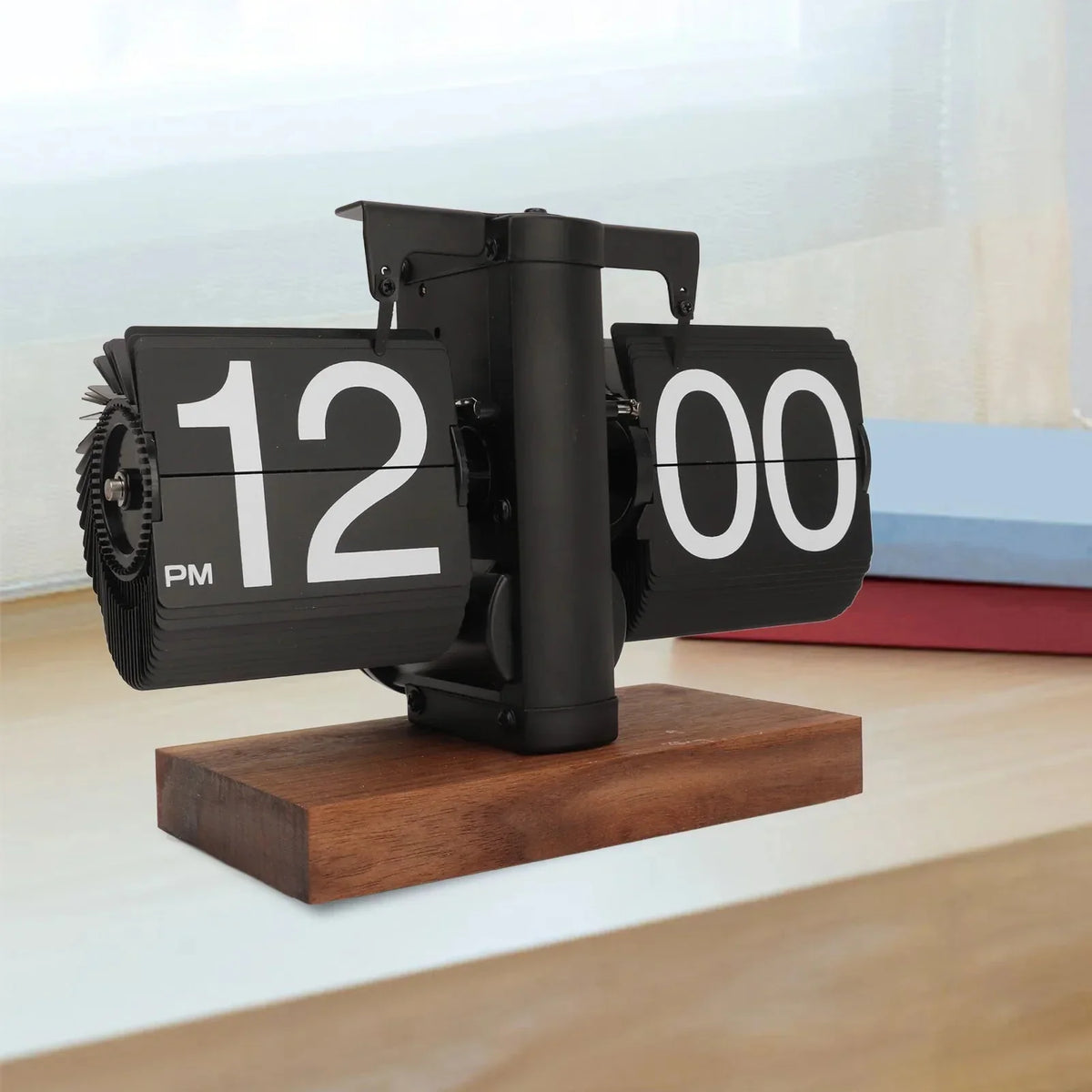 Flip Clock Mechanical Large-Number Display Black Walnut Frame