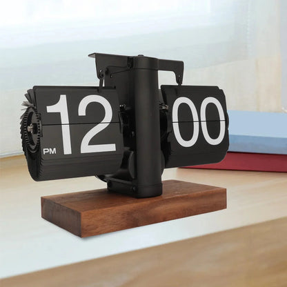 Flip Clock Mechanical Large-Number Display Black Walnut Frame