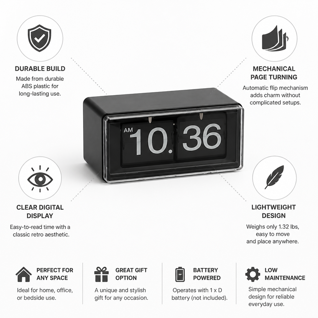 Flip Clock Retro Mechanical Digital Display