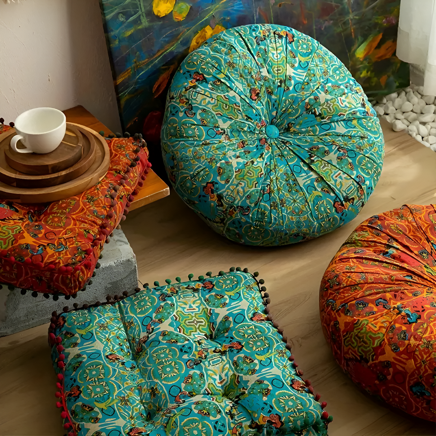Floor Cushion Bohemian Embroidered Thick Cushioning & Durable Fabric