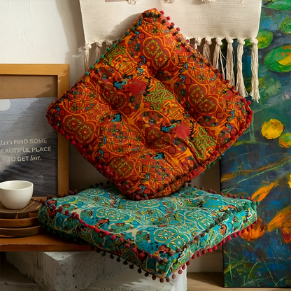 Floor Cushion Bohemian Embroidered Thick Cushioning & Durable Fabric