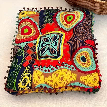 Floor Cushion Twill Knit Microfiber Fill Pom-Pom Edges